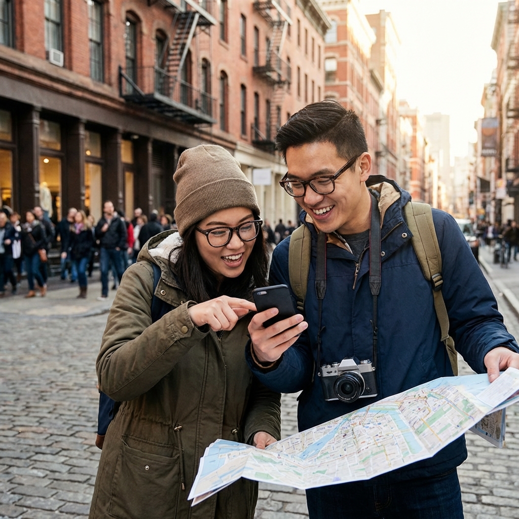 Liam and Chloe planning a route
